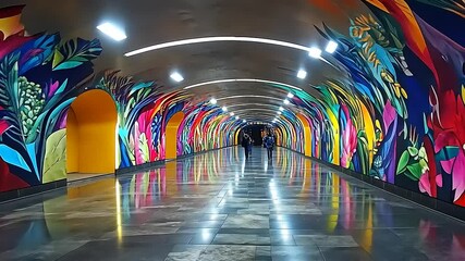 Vibrant subway tunnel art - Powered by Adobe