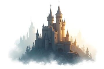 Obraz premium Fantasy fortress tower ideal for book covers and posters isolated on a white background