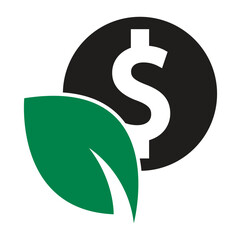 Coin and leaf logo combination. Money and eco symbol or icon.