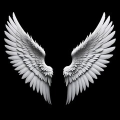 Fototapeta premium White Holy Wings Close-up on Black Background & angel wings