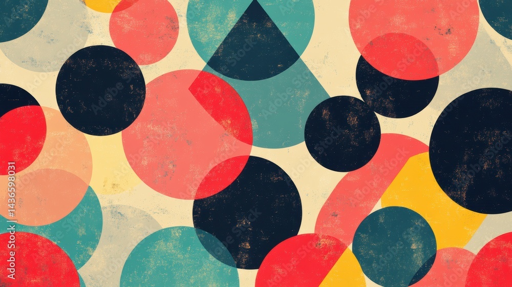 Poster abstract geometric pattern with circles and triangles in vintage style.