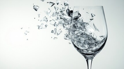 Jagged wine glass pieces surrounding the stem, bright white background, detailed 
