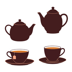 Steeped Serenity: Minimalist Kettle & Tea Cup Icon Flat Vector for Modern Aesthetics