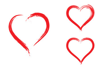 Vector Heart shape outline with brush painting isolated on white background