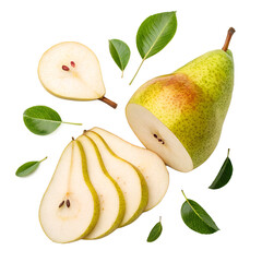 pear with slices on transparent background png