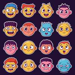 Playful Flat Vector Cartoon Faces: Bold, Minimalist, & Expressive Illustrations for Modern Creations