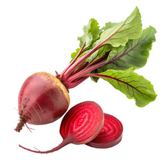 beetroot fresh red beet with leaves and a half on transparent background png