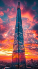 The Shard in London at Colorful Sunset with Urban Skyline