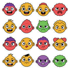 Playful Flat Vector Cartoon Faces: Bold, Minimalist, & Expressive Illustrations for Modern Creations