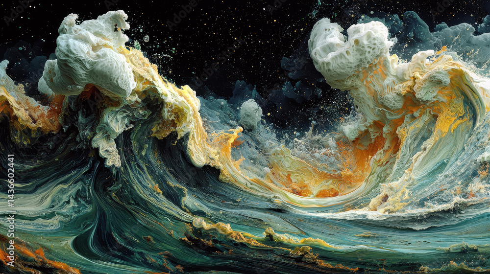 Aufkleber surreal ocean waves transform into a musical track visual with vibrant textures and colors represent