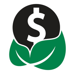 Coin and leaf logo combination. Money and eco symbol or icon.