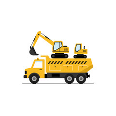 Heavy machinery transport truck icon for construction logistics and equipment services