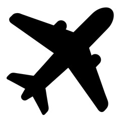 Silhouette of an airplane taking off or landing in simplistic vector format
