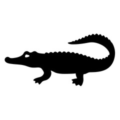 Black Silhouette Illustration of an Alligator Walking on a White Background