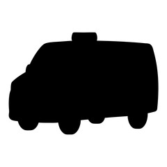 Black silhouette of an ambulance or transport van against white background