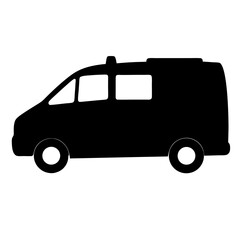 A simple and silhouetted view of a van on white background