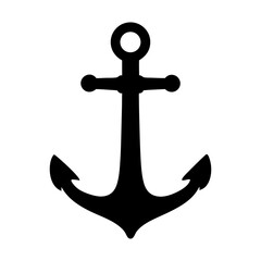 Black silhouette of an anchor against a white background in a simple style