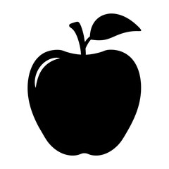 Simple black silhouette of an apple with a stem and leaf