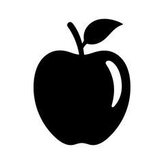 Stylized black and white illustration of an apple fruit with a leaf