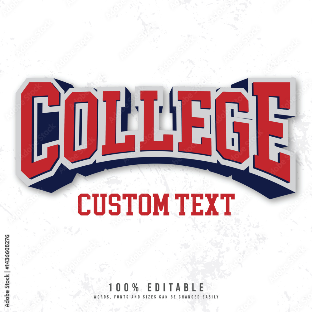 Fototapete college text effect editable. editable college text effect vector