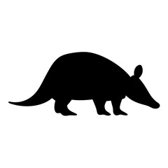 A black silhouette of an armadillo in a white background image