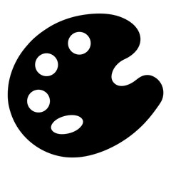 Black artist palette icon with white color patches and a cut out