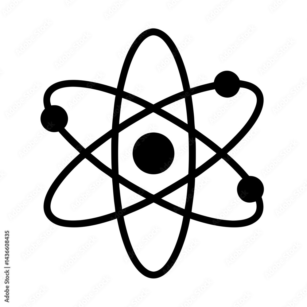 Poster simple black and white atomic symbol representing the structure of an atom