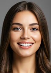 Obraz premium Smiling Woman Close-up with Healthy Teeth and Natural Makeup