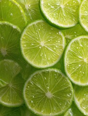 Closeup of Juicy Green Lime Slices Glistening Under Bright Light
