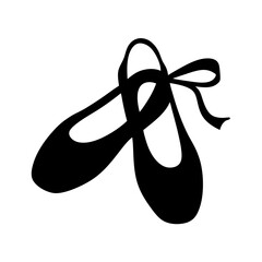 Elegant pair of black ballet pointe shoes with ribbon detail illustration