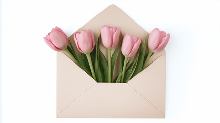 Happy Mother's Day with Pink Tulips and Envelope with tulips