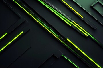 Abstract dark background with glowing green lines