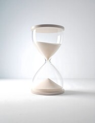 Hourglass with White Sand on White Background