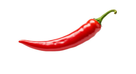 A single red chili pepper with a green stem isolated against a plain black background in a studio shot