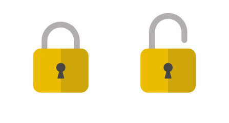Lock icon collection. Locked and unlocked black line icon set. Flat security symbol. Vector illustration., Padlock open and closed