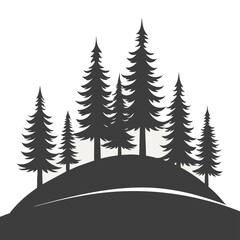 Obraz premium Silhouette of a Small Hill with Five Evergreen Coniferous Trees