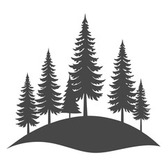 Obraz premium Silhouette of a Small Hill with Five Evergreen Coniferous Trees