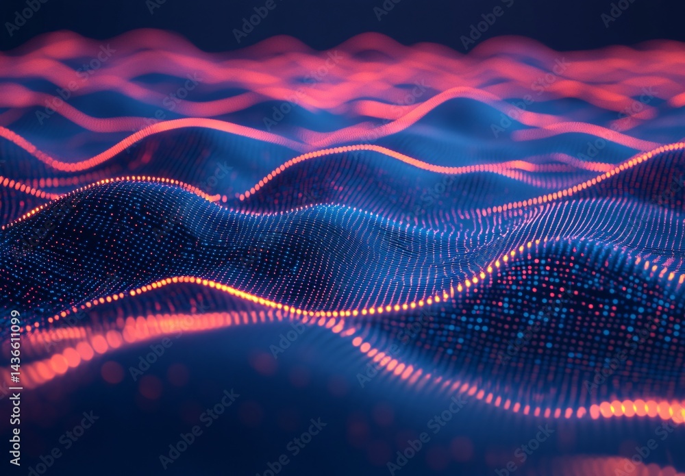 Fototapete abstract technology double wave of particles. big data visualization. dark background with motion do