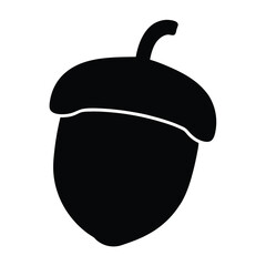 A simple black silhouette of an acorn isolated on white background