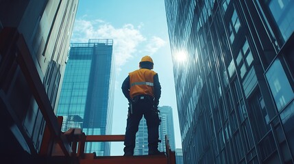 Construction Worker Overlooking Urban Skyline