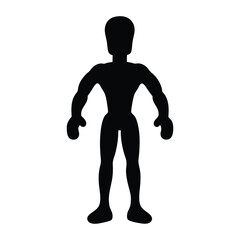 Silhouette of a humanoid figure with exaggerated muscular proportions in black