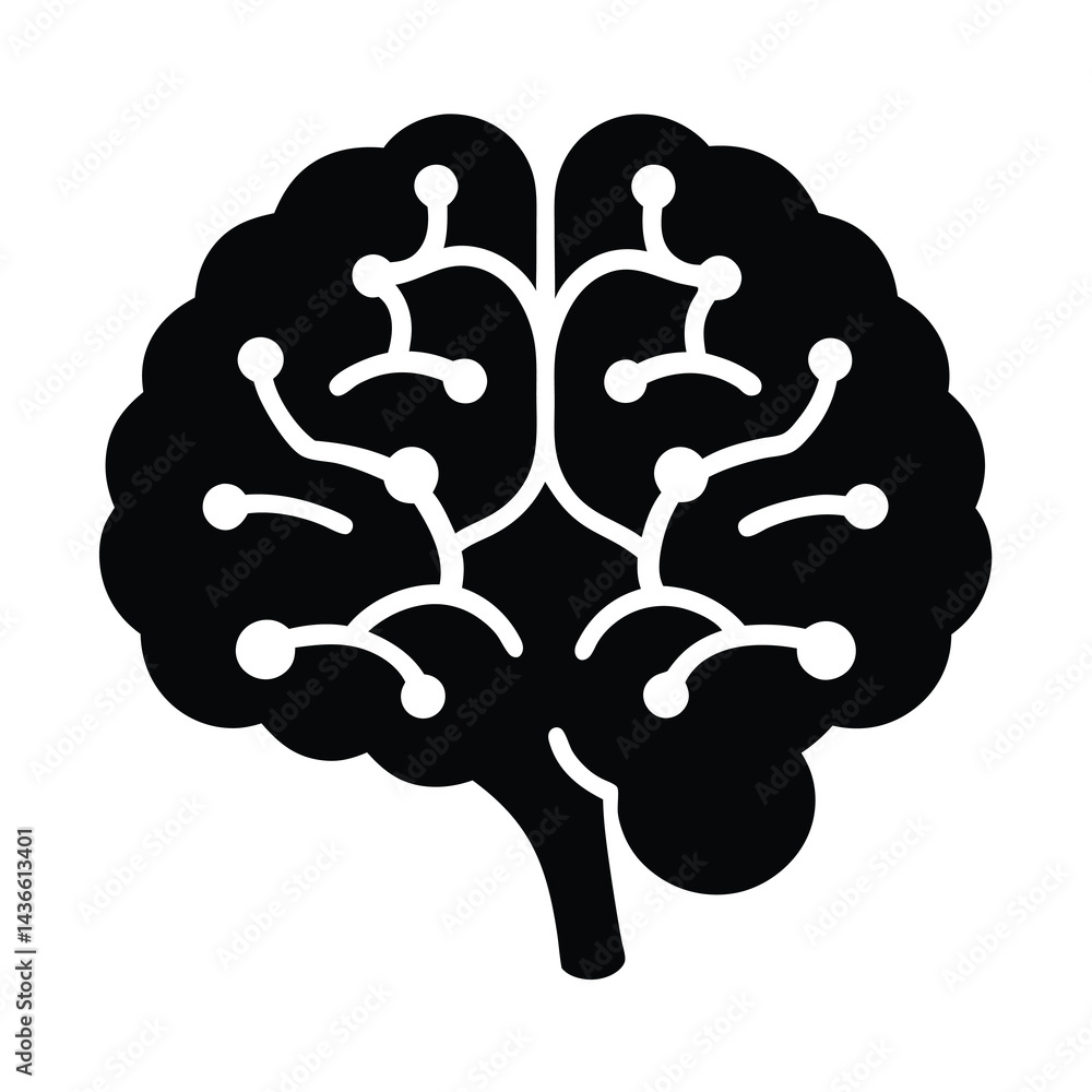 Poster black silhouette of a brain with interconnected nodes, symbolizing intelligence and connection