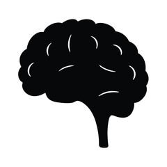 Simple Black Silhouette Illustration of a Human Brain on White Background