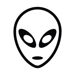 Simplified graphic depiction of an alien head with minimal facial features