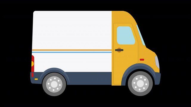 Yellow delivery van illustration. black background 4k animation video