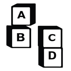 Four letter blocks A, B, C, and D in a monochrome illustration