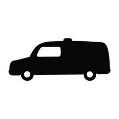 Fototapeta premium Simple black and white silhouette illustration of a delivery van or ambulance
