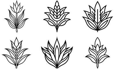 Set of Black and White Abstract Leaf Shapes Vector Art