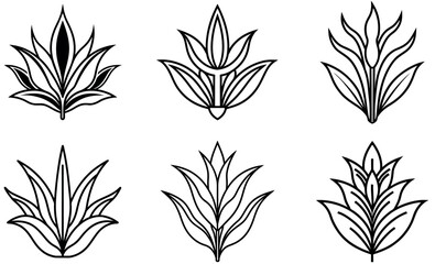 Set of Black and White Abstract Leaf Shapes Vector Art
