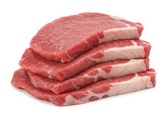 Stack of pork chops, raw isolated on white background